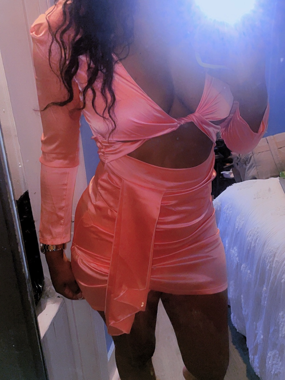 Pink Satin Cutout Mini Dress - Women